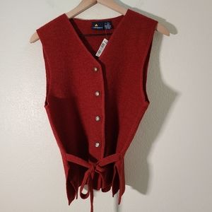 Vintage Liz Sport Wool Button Down Vest Tie Back